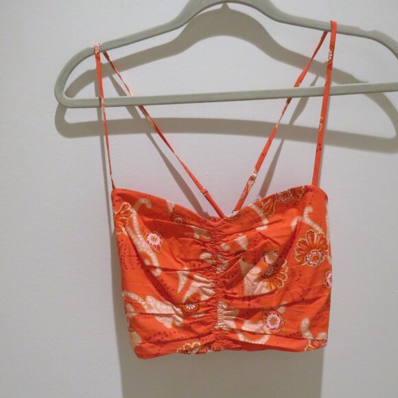 A.L.C. Arit Ruched Cropped Top Calla Multi Floral Paisley Red Boho Feminine NWT - Picture 3 of 14